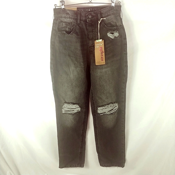 Vanilla Star Denim - Vanilla Star 90s Straight Jean Women 3/26 Black Distressed Button Fly